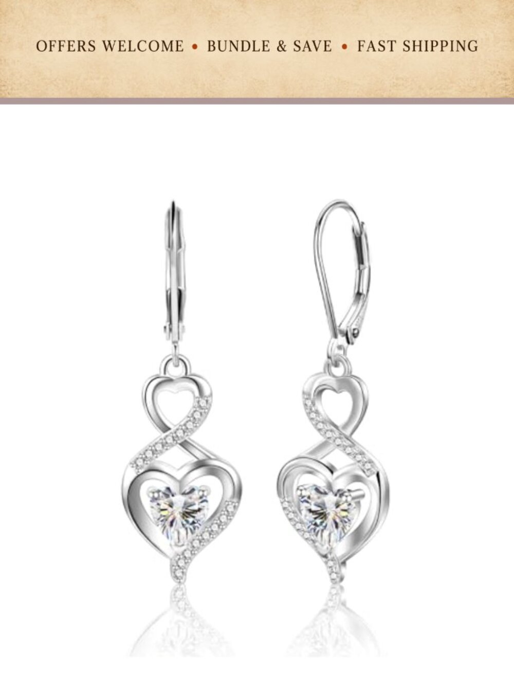 925 Sterling Silver Dangle Earrings Cubic Zirconia Leverback Drop